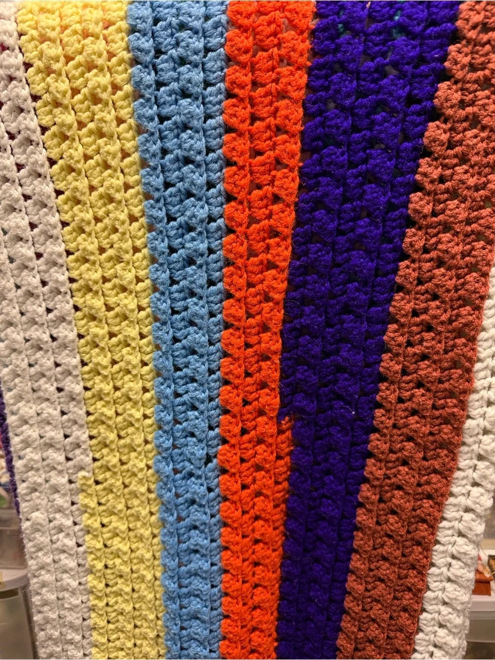 Scrap Acrylic Handmade Multicolor Crochet Quilt - Striped Colorful Throw